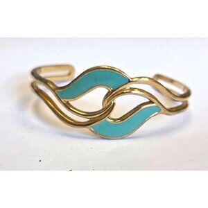 Vintage Avon LoveKnot Goldtone Knot Mint Aqua Enamel 7" Cuff Bracelet